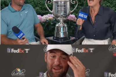 Scottie Scheffler appears ’embarrassed’ and has to apologize repeatedly to Amanda Balionis during PGA Championship chat