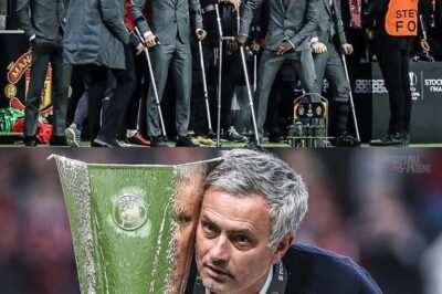SUPPORT CAST Manchester United’s injury-ravaged squad fills the sideline with crutches for Europa League win