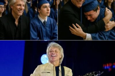 The stadium was bursting with cheers, flashing cameras, and proud families — but one seat remained heartbreakingly empty. In the front row, a boy named Ryan sat alone at his high school graduation. No parents. No siblings. No applause. Just an empty chair beside him — until a man in a black suit jacket quietly walked in and took the seat. It was Jon Bon Jovi