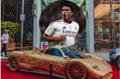Golden Madness at Real Madrid: Pagani’s $1.5 Million Zonda Covered in 180,000 Gold Coins Featuring Jude Bellingham’s Face Steals the Spotlight Like Never Before!