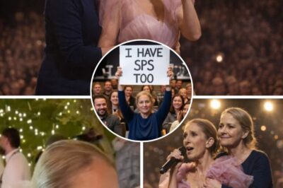 “AFTER MORE THAN 40 YEARS ON STAGE, THIS WAS THE MOMENT THAT BROKE HER.” Halfway through the song, Céline Dion stopped. Not because she forgot the words. But because she saw a small, shaking sign in the third row. “I have SPS too.” Her hand went to her chest. The arena — all 18,000 people — went completely still.