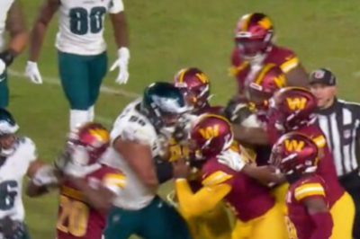 NFL MELEE ERUPTS! Fists fly and chaos takes over the field as Eagles and Commanders engage in a FULL-SCALE BRAWL. Players ejected in a shocking scene you have to see to believe.