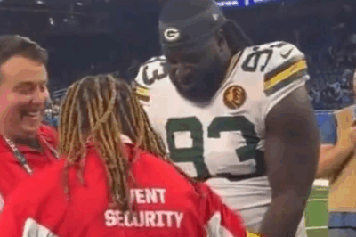 SHOCKING DECISION: Lions Security Guard BANNED For Life After Caught On Video Taking Bite Out Of Packers’ Turkey?
