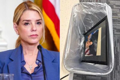 Pam Bondi’s Portrait Seen in Trash Bin at Justice Department 1 Day After Trump Announced Her Firing